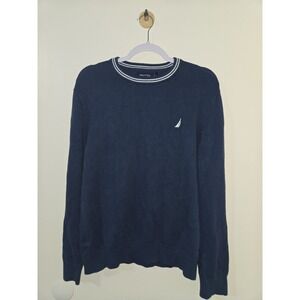 NAUTICA Tipped Crew‎ Neck Men's Navy Sweater Size Large